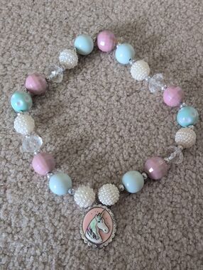Kids Pink & Light Blue Unicorn Beaded Necklace